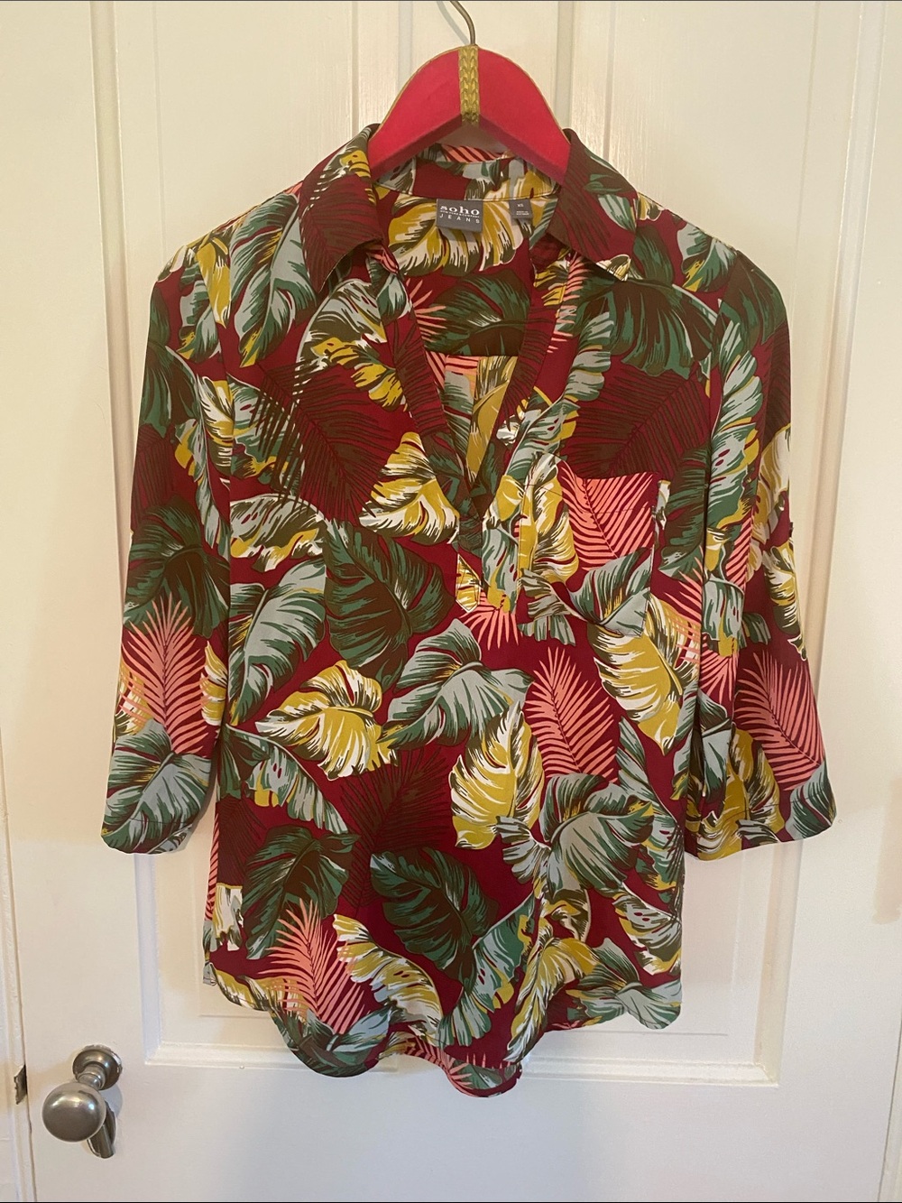 Soho Burgundy Tropical Leaf Button-Down Shirt